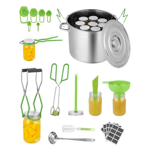 

VEVOR Kit de démarrage pour mise en conserve, 11 pcs, kit de mise en conserve en acier inox pour débutants, avec marmite, grille, couvercle, louche, entonnoir, pinces, lève-bocal, clé, verre doseur