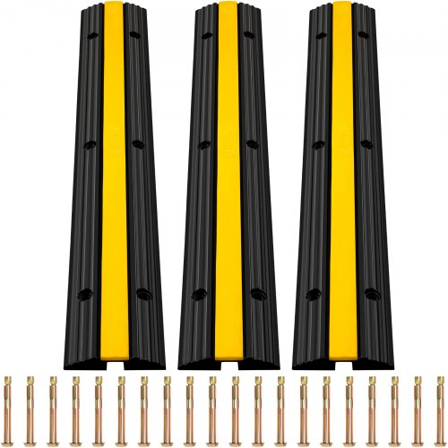 VEVOR Rampe de Protection Câble Lot de 3 à 1 Canal Passage de Câble au Sol Caoutchouc PVC Passe Câble Ralentisseur Modulaire Capacité Charge 8164 kg pour Maison Bureau Terrains de Jeux 102x15,5x3 cm