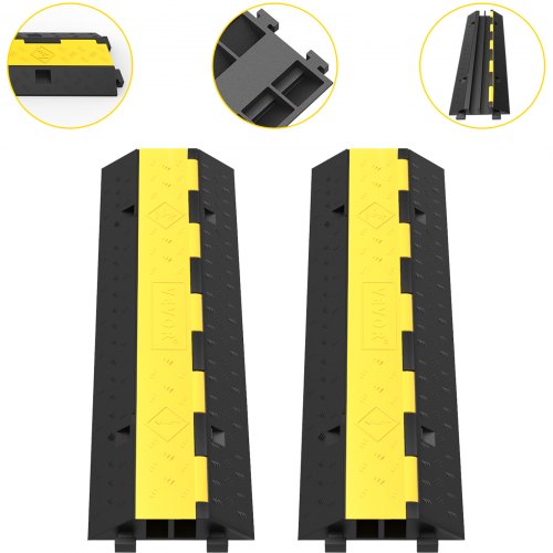 VEVOR Lot de 2 rampes de protection de câble, 2 canaux, vitesse modulaire en caoutchouc, capacité de charge de 4989,5 kg, protection de câble en caoutchouc