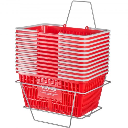 

VEVOR Panier de courses portable 12 pièces 21 L avec poignée et support rouge