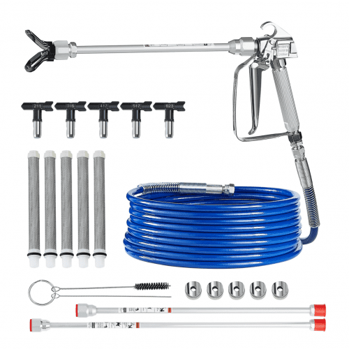 

VEVOR Kit pistolet pulvérisateur peinture sans air et tuyau, 248 bar, ensemble tuyaux pulvérisation de peinture haute pression avec 5 embouts, joint pivotant, avec filtres, tuyau et tiges d'extension