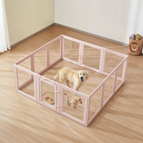 

VEVOR Parc de Mise Bas pour Chien, 154 x 150 x 60 cm, Caisse de Mise Bas pour Chiots, avec Fenêtres Transparentes et Serrure, Cadre Rose Clair, Kit Naissance Durable pour Chiens de Très Grande Taille