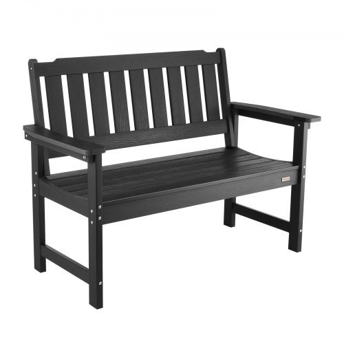 

VEVOR Banc de jardin, 128 cm, banquette d'extérieur en plastique avec capacité de charge de 363 kg, résistant aux intempéries avec dossier et accoudoirs larges, pour terrasse, parc, cour, porche, noir