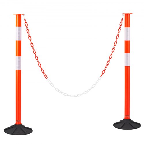 

VEVOR Poteau de Signalisation 2PCs 87,1 cm, Balise de Délimitation avec Base Lestée, Bandes Réfléchissantes et Chaîne, Délinéateur de Circulation pour Contrôle des Foules, Chantier Parking, Rouge