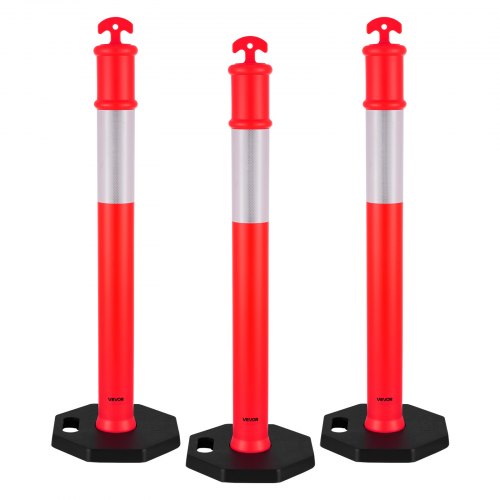 

VEVOR Poteau de Signalisation 3PCs 114 cm, Balise de Délimitation avec Base Lestée et Bandes Réfléchissantes, Délinéateur de Circulation pour Contrôle des Foules, Chantier Stationnement, Rouge