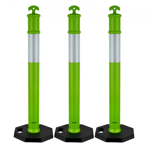 

VEVOR Poteau de Signalisation 3PCs 114 cm, Balise de Délimitation avec Base Lestée et Bandes Réfléchissantes, Délinéateur de Circulation pour Contrôle des Foules, Chantier Stationnement, Vert