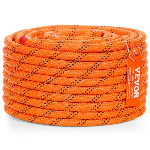 

VEVOR Corde en polyester double tressé, 12,7 mm x 36,57 m, corde d'escalade en plein air, 48 brins, résistance à la rupture de 35,58 kN, pour randonnée, camping, balançoire, sauvetage, orange/noir