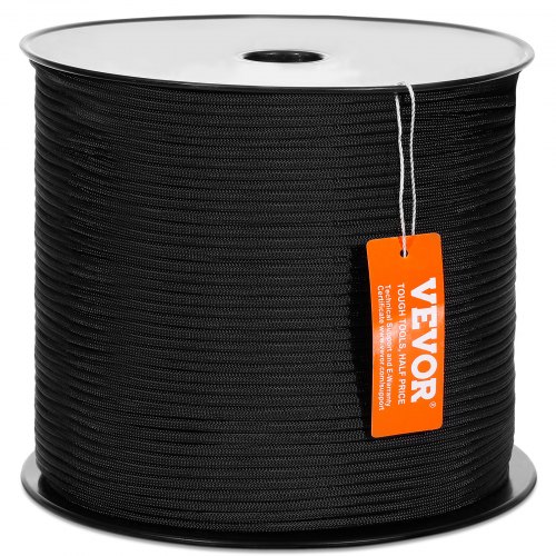 

VEVOR Corde en nylon tressé, 5 mm x 304,8 m, corde d'escalade en plein air, 32 brins, résistance à la rupture de 3,20 kN, corde de gréement d'arboriste pour randonnée, balançoire, sauvetage, noir