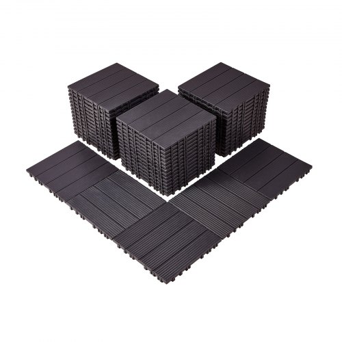 

VEVOR Dalles de Terrasse Emboîtables, Lot de 54, Revêtement de Sol Plastique Imperméable, 300x300 mm, 50166 c㎡, Utilisation par Tous les Temps, pour Porche, Piscine, Balcon, Arrière-cour, Marron Foncé