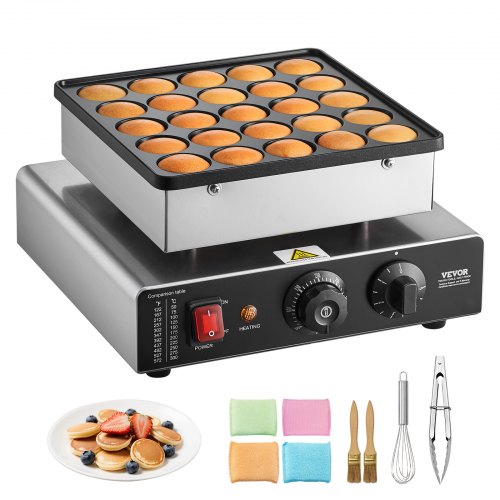 

VEVOR Mini Crêpière Électrique, Appareil à Pancakes Capacité 25PCS de 43 mm de Diamètre, Machine à Poffertjes Dorayaki Grille Antiadhésive en Inox, Contrôle de la Température et du Temps, Cuisine