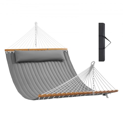 

VEVOR Hamac double en tissu matelassé, capacité charge 217 kg, hamac double avec barres d'écartement en bois dur pour 2 personnes avec oreiller amovible et chaînes pour extérieur, patio, plage, gris