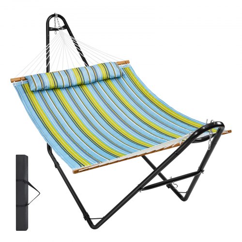 

VEVOR Hamac pour deux personnes avec support, capacité charge 217 kg, hamac double avec support en acier portable, sac de transport et oreiller, hamac autoportant pour terrasse extérieure, cour, plage