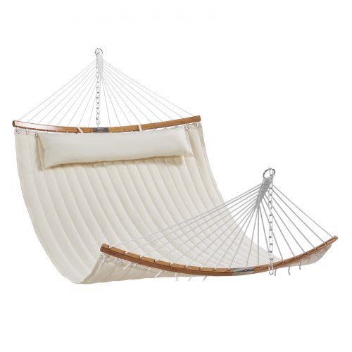 

VEVOR Hamac double en tissu matelassé, hamac double 3,1 m avec barres d'écartement incurvées, hamac matelassé pour 2 personnes avec oreiller amovible chaîne pour camping extérieur, patio, plage, beige