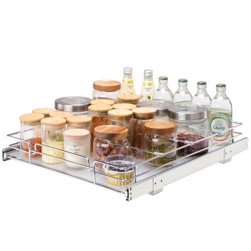 

VEVOR Rangement sous Évier 460x533x85 mm 1 Étage Panier Coulissant pour Placard en Acier Chromé Tiroir Coulissant Cuisine avec Tablette Charge 13 kg, Taille d'Installation du Placard 490x563x185 mm
