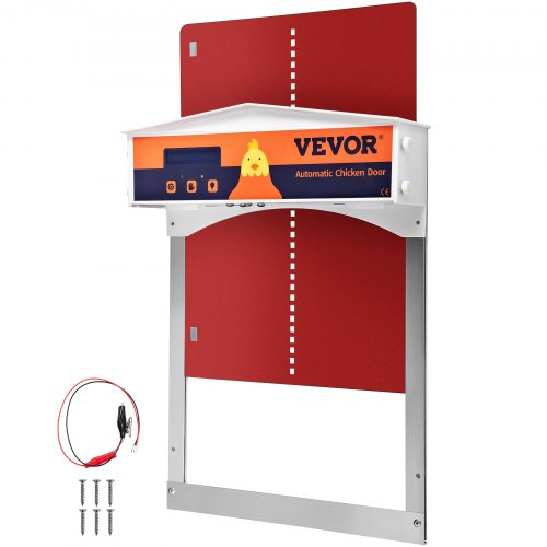 VEVOR Ouvre-Porte Poulailler Automatique Fer Minuterie Capteur Lumière LCD Rouge