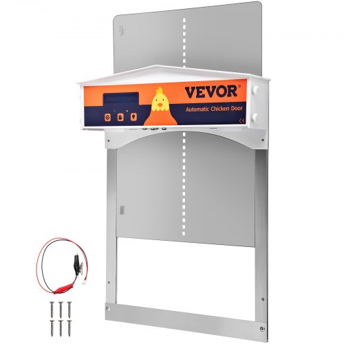 VEVOR Porte de Poulailler Automatique Fer Galvanisé ABS Ouvre-Porte Poulailler avec Minuterie Capteur de Lumière Écran LCD Adaptateur 6 V Niveau Protection IP44 pour Poules Canards Grise 27,9x40,6 cm