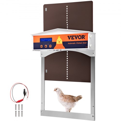 VEVOR Porte de Poulailler Automatique Fer Galvanisé ABS Ouvre-Porte Poulailler avec Minuterie Capteur de Lumière Écran LCD Adaptateur 6 V Niveau Protection IP44 pour Poules Canards Marron 27,9x40,6 cm