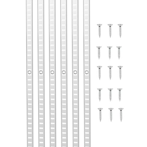 

VEVOR Crémaillère d'Étagère, 923 mm, Rail d'Étagères Mural à Perforation Simple, Lot de 6, Rails Réglables Robustes Acier avec Vis, Facile à Installer, pour Étagères de Rangement, Armoires, Placards
