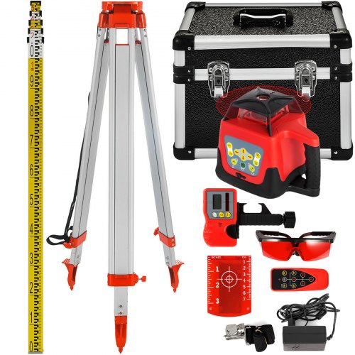 

VEVOR Niveau Laser Rotatif avec Trépied et Mire, Portée Mesure 500 m Kit Laser Rotatif avec Trépied et Mire, Niveau Laser Autonivelant à 360°, 165 cm Ouvert 104 cm Fermé Trépied Télescopique, 5 m Mire