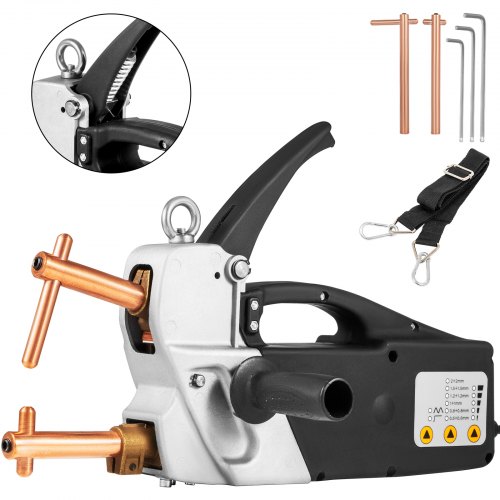 

VEVOR Pistolet de Soudage par Points Électrique Compact 400V Soudeuse par Point avec Pointes Remplaçables 120mm Poste à Souder Épaisseur Maximale Soudure 2,0+2,0mm Sangle d'Accrochage 440x100x185mm
