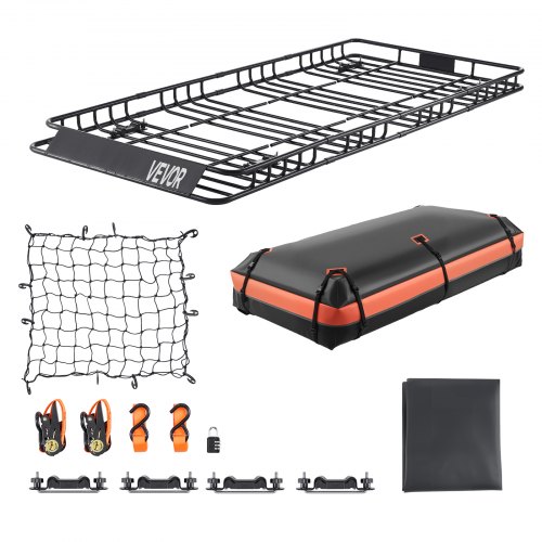 

VEVOR Porte-bagage pour voiture 2120 x 990 x 105 mm, panier de toit universel en acier allié avec sac de chargement de 200 x 100 x 260 mm, filet et sangles à cliquet, charge 113,4 kg, pour SUV Camion