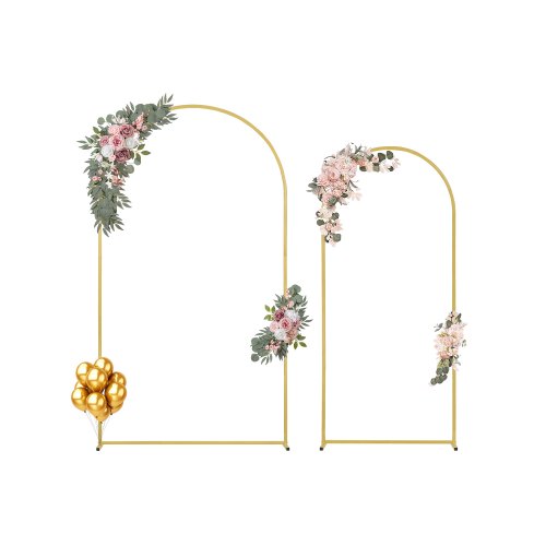 

VEVOR Support de Fond Arche de Mariage, Lot de 2, Support Stable Métal, 2200 mm, 1805 mm, Barre Transversale de Châssis, Facile à Assembler, pour Anniversaire, Célébration, Cérémonie, Fêtes, Doré