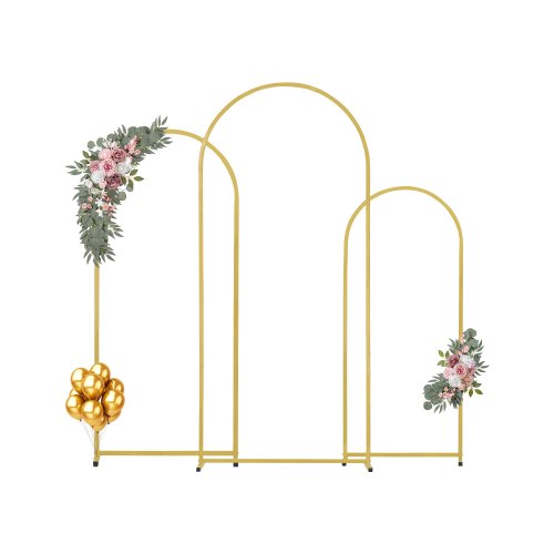 

VEVOR Support de Fond Arche de Mariage, Lot de 3, Support Stable Métal, 1805 mm, 1500 mm, 1205 mm, Barre Transversale de Châssis, Facile à Assembler, pour Anniversaire, Célébration, Cérémonie, Doré