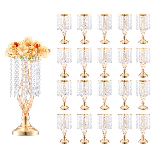 

VEVOR Vase de mariage, lot de 20, supports de fleurs de mariage en cristal de 43 cm de haut, vase or en métal pour centre de table pour dîner de mariage, cérémonie, anniversaire, événement, décoration