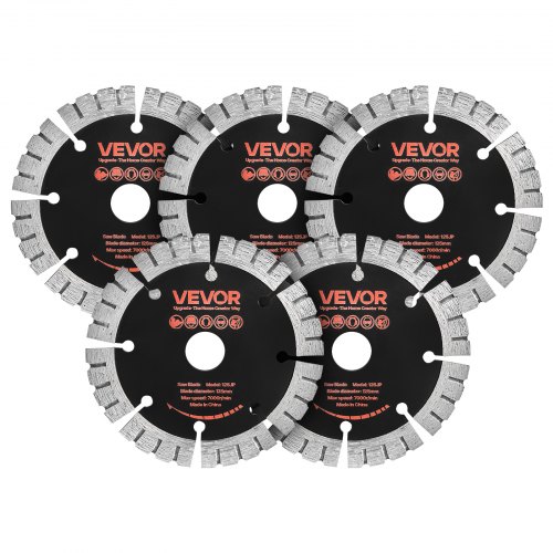 

VEVOR Disque Diamant 125 mm Lot de 5, Disque à Tronçonner pour Rainureuse Murale, Alésage 20 mm, Segments Diamantés, Noyau en Acier 65Mn, Coupe à Sec et Humide pour Béton, Pierre, Brique et Ciment