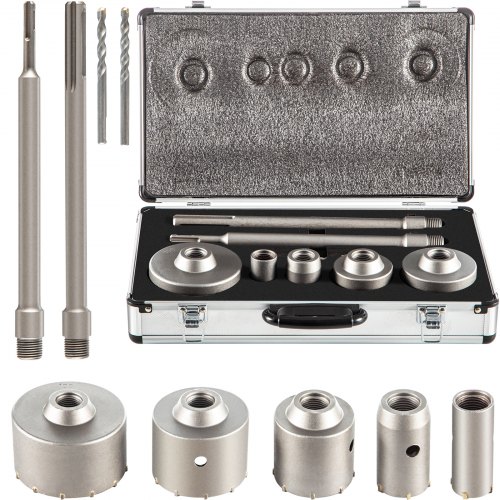 VEVOR Scie Cloche 5PCS Coffret de Scie Trépan 30mm 40mm 65mm 80mm 100mm Trépan Béton en Acier Carbone 2 Mèches 2 Bielles SDS PLUS SDS MAX Accessoires pour Perceuse Bosch DeWalt Perçage Brique Ciment