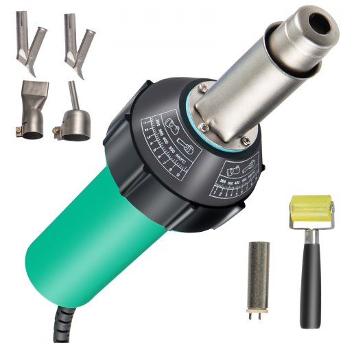VEVOR Pistolet à Air Chaud de Soudage 1600 W Torche de Soudage à Air Chaud avec 4 Buses Pistolet de Soudage PVC Réglable 40-600°C 1 Noyau Chauffant 1 Rouleau Réparation Sol Toit en Plastique PVC PP PE