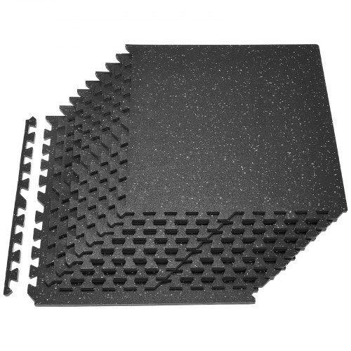 

VEVOR Tapis de Sol Puzzle Fitness 12PCs de 61x61x1,4 cm, Dalles en Mousse EVA Haute Densité, Protection de Sol pour Salle de Sport Gym Maison et Bureau, Dalles Emboîtables Noires à Points Blancs