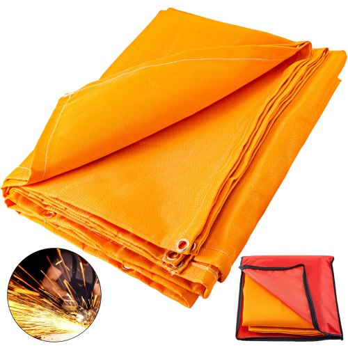 VEVOR Couverture en fibre de verre de soudure 10 x 10 PI Ignifugation soudure Bouclier de sécurité pour gas station orange protéger contre les étincelles