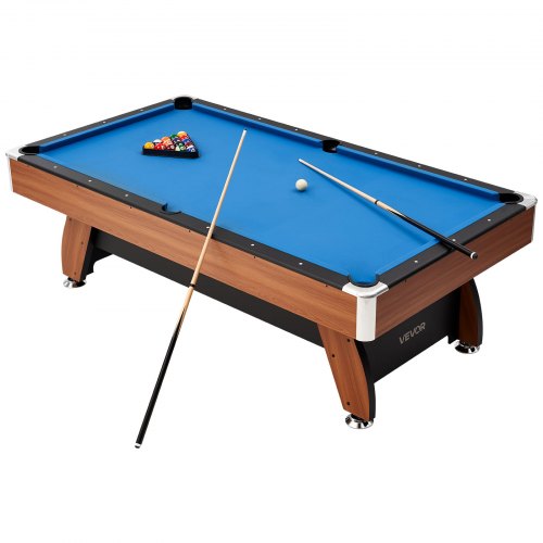 

VEVOR Table de billard 244 cm kit de billard portable, pieds réglables, ensemble d'accessoires complets avec boules, queues, support, craie, pinceau, pour domicile, grain de bois foncé avec tissu bleu