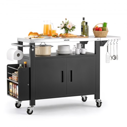 

VEVOR Desserte Plancha Extérieure 140 cm, Chariot de Barbecue avec Plateau en Inox et Placard de Rangement, Plan de Travail Mobile pour BBQ Jardin Terrasse Cuisine d'Été, Table de Barbecue à Roulettes