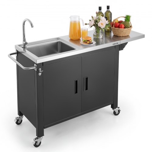 VEVOR Desserte Plancha 132 cm Chariot de Barbecue avec Évier et Placard