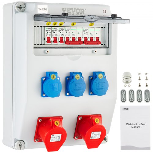 VEVOR Coffret de Chantier Monophasé 1 x 16/32 A Répartiteur de Courant Mural 230/400 V Coffret Électrique de Chantier Convient au Pétrole Traitement Mécanique Transport Aéroports Occasions Électrique