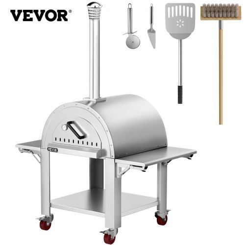 

VEVOR Four à Pizza Extérieur en Inox Four à Pizza à Bois avec Pelle et Pierre à Pizza Four à Bois pour Pizza Zone de Cuisson 66x74x38 cm Mobile avec Roulettes Thermomètre Granulés Charbon pour Jardin