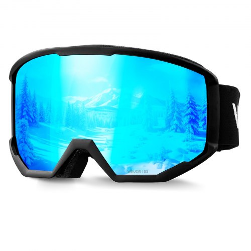 

VEVOR Masque de Ski Revêtement Revo Bleu Glacier Masque de Snowboard OTG, avec Monture TPU, Double Ventilation Anti-buée, Mousse Épaisse, Lunettes de Motoneige, pour Garçons, Filles, Hommes, Femmes