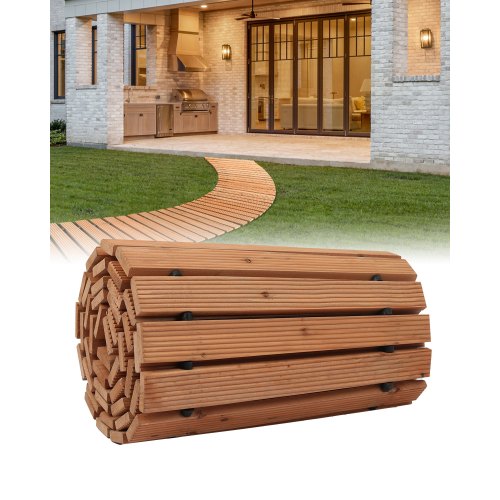 

VEVOR Chemin de Jardin en Bois, 253x43 cm, Allée de Jardin Incurvée Déroulante Antidérapante Décorative en Cèdre avec Connexion par Câble Métallique, pour Fêtes, Mariages, Cour, Terrasse, Extérieur