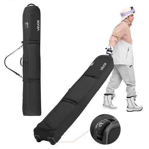 

VEVOR Sac à roulettes pour skis, jusqu'à 190 cm, sac de snowboard rembourré pour voyages en avion, tissu Oxford 600D imperméable, sangles réglables, pour bâtons, lunettes, gants, casques, bottes, noir