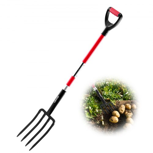 

VEVOR Fourche à Bêcher à 4 Dents, Fourche de Jardin avec Manche en Fibre de Verre, Longueur Totale 114 cm, avec Poignée en Y, pour Jardinage, Creuser, Compostage, Transplantation, Aération de Terre