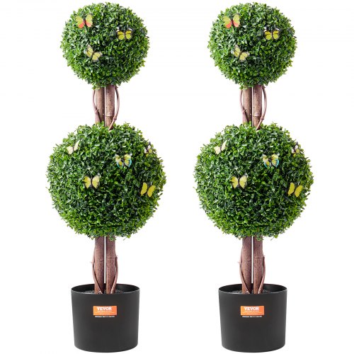 

VEVOR Buis Artificiel, Lot de 2, Faux Arbres Topiaires Double Boule 91,4 cm avec Feuilles Supplémentaires et Pot, Résistante aux UV, Ensemble Fausse Plante Artificielle pour Déco Intérieur Extérieur