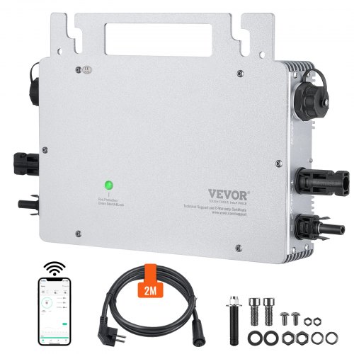 

VEVOR Micro Onduleur Solaire Lié au Réseau 800 W Étanche IP65 Micro-onduleur Solaire Alliage d'Aluminium Tension CC 18-50 V avec Antenne APP WIFI Cordon d'Alimentation pour Systèmes Panneaux Solaires