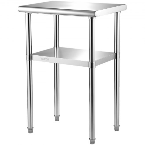 

VEVOR Table de Travail Inox 61 x 46 x 91 cm Table de Préparation Inox 2 Niveaux Charge 272,4 kg Table de Cuisine Inox Étagères Réglables en Hauteur Rangement Aliments Restaurant Bar Garage Extérieur