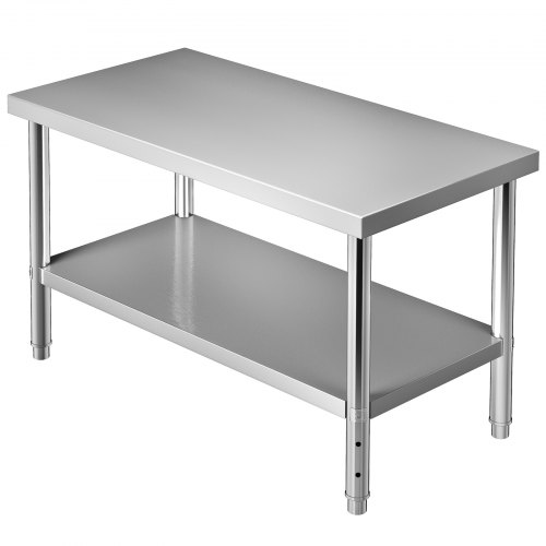 

VEVOR Table de préparation en acier inoxydable, 122 x 76 x 86 cm, table de travail en métal robuste avec étagère inférieure réglable, 250 kg, commercial pour cuisine, restaurant, garage, arrière-cour