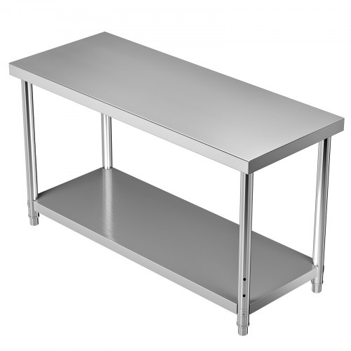 VEVOR Table de Travail Inox 152 x 61 x 86 cm Table de Préparation Inox 2 Niveaux Charge 250 kg Table