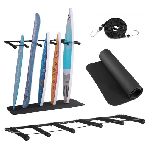 

VEVOR Support vertical pour planche de surf à 5 niveaux, support mural pour rangement et exposition, affichage réglable en métal avec coussinet en éponge, pour planche à neige, kitesurf, skateboard