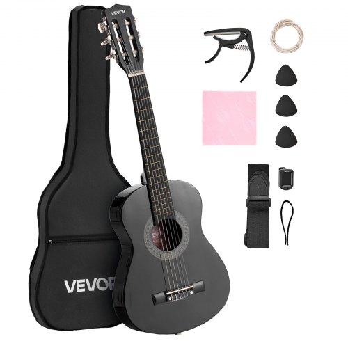 

VEVOR Guitare Classique Débutants, 78 cm, avec Cordes en Nylon, Housse de Transport, Sangle, Accordeur, Cordes Supplémentaires, Médiators, Capodastre, en Tilleul, pour Jeunes Enfants Musiciens, Noir