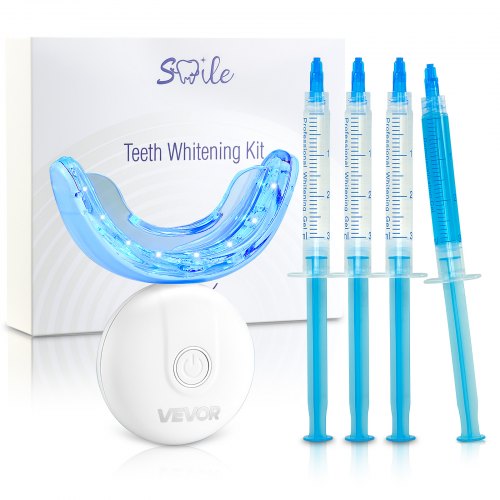 

VEVOR Kit de Blanchiment Dentaire avec 32 Lumières Accélératrices LED, Seringue de Gel, Gel Désensibilisant et Plateau en U, Blanchiment des Dents Portable sans Fil, Élimine les Taches Tenaces